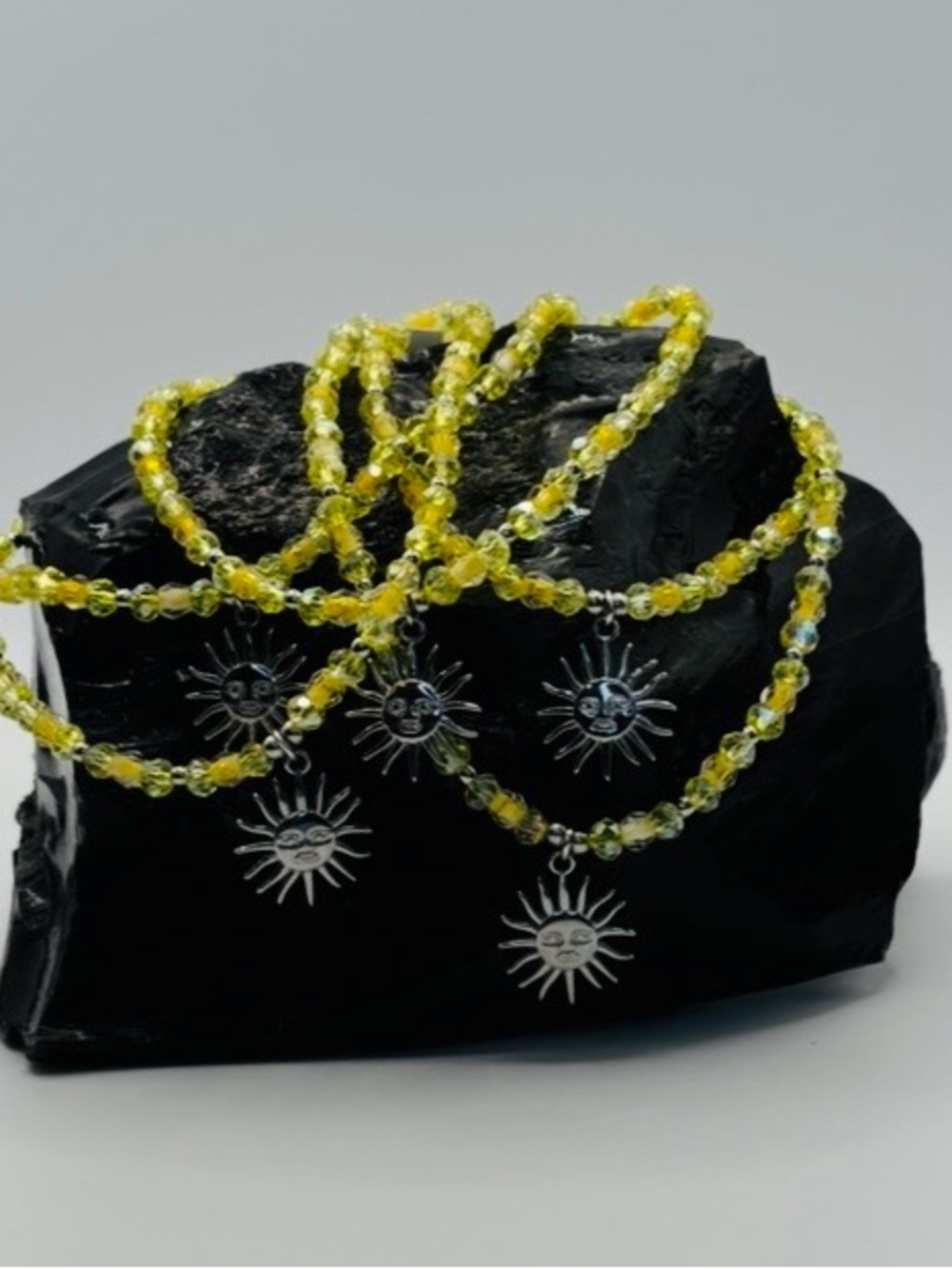 *ANKLET* Silver Sunflower with Yellow Crystal Stretchy Anklet